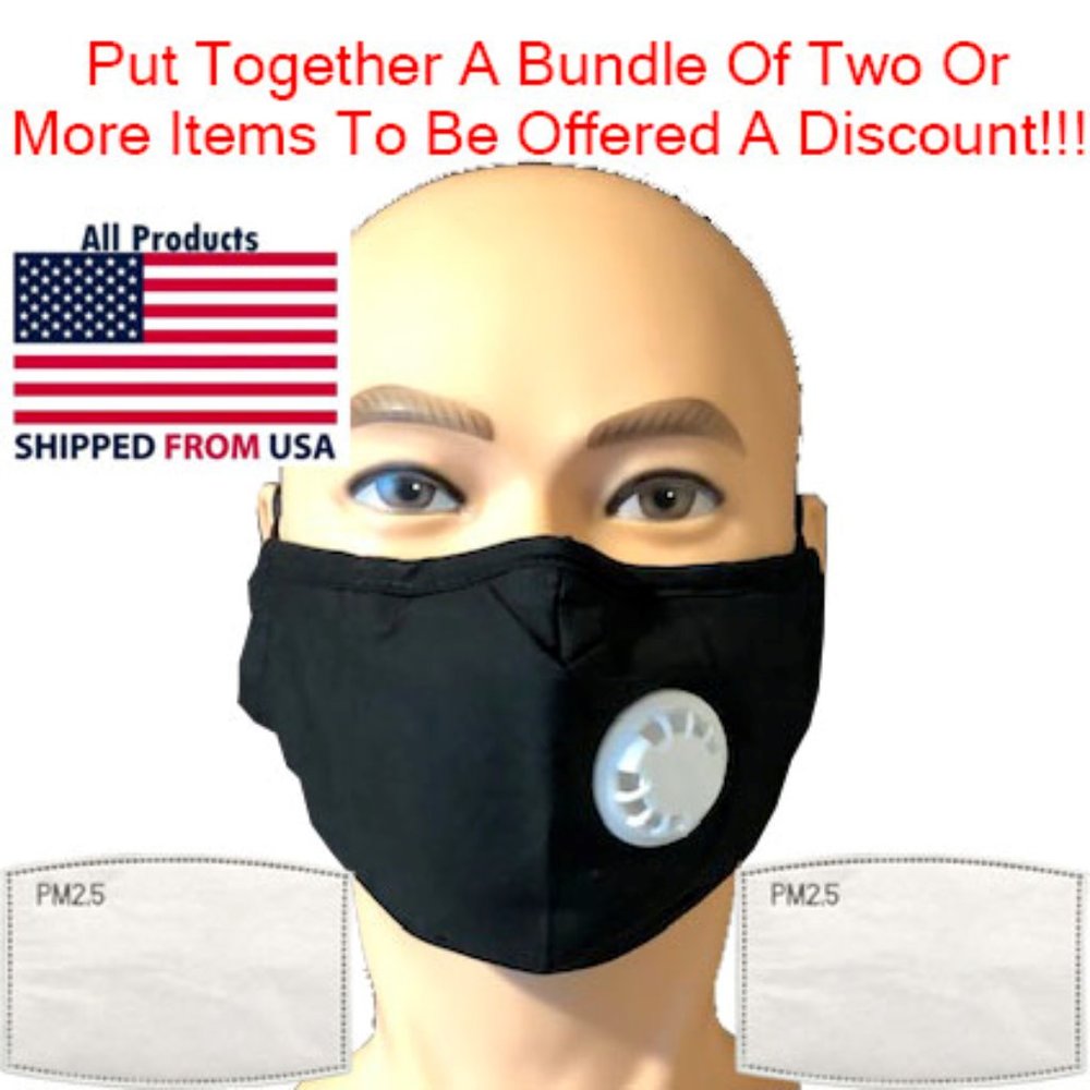 Black Face Mask - Air Valve - 2 Filters